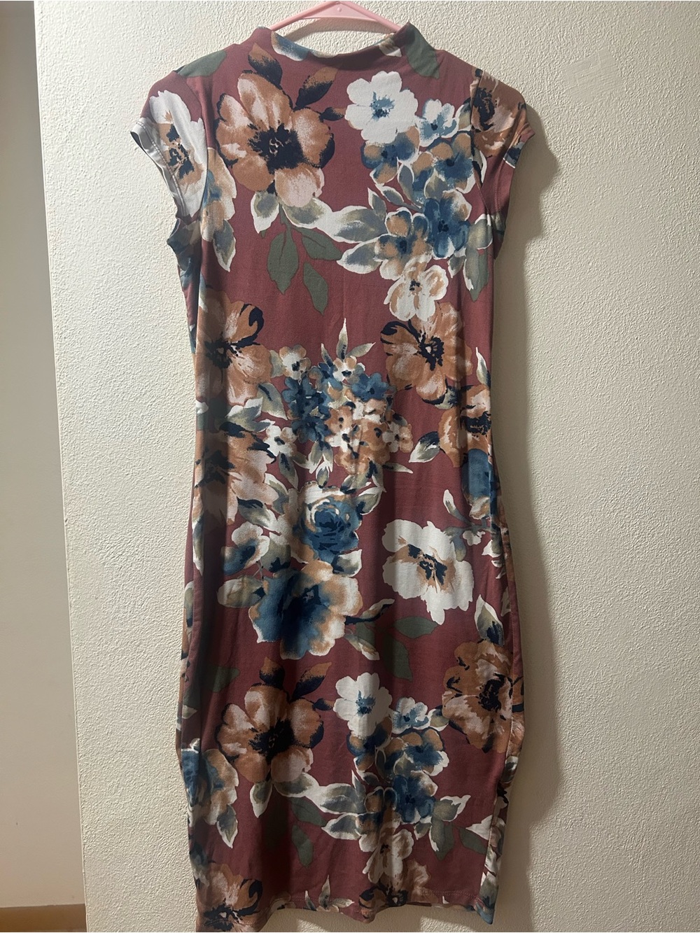 Floral Midi Dress in Mauve Pink and Blue